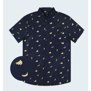 Visive Mens Graphic Banana Short Sleeve Button Down Shirt Size L